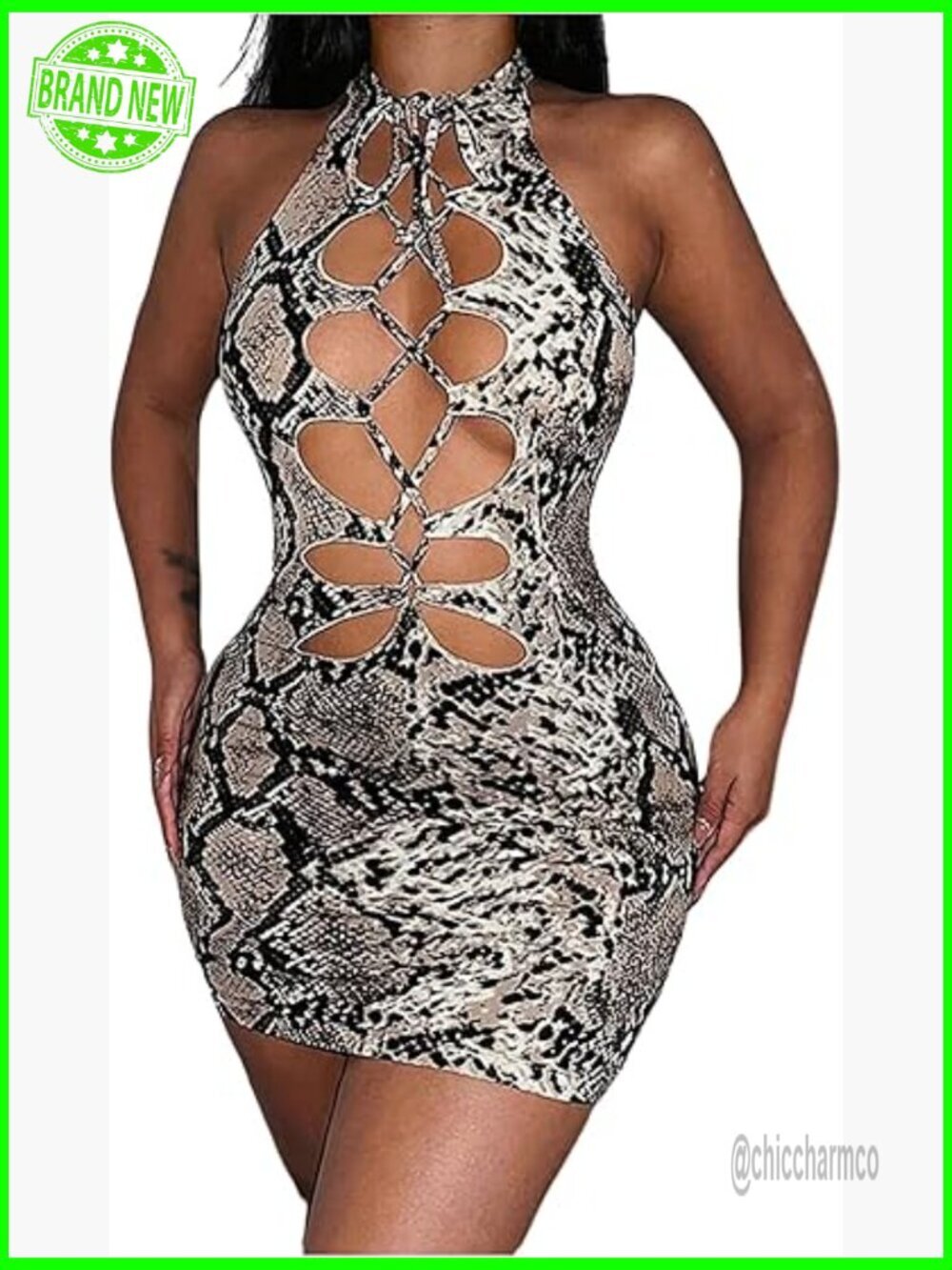 Sexy Cut Out Lace Up Halter Bodycon Mini Dress Club Night Out